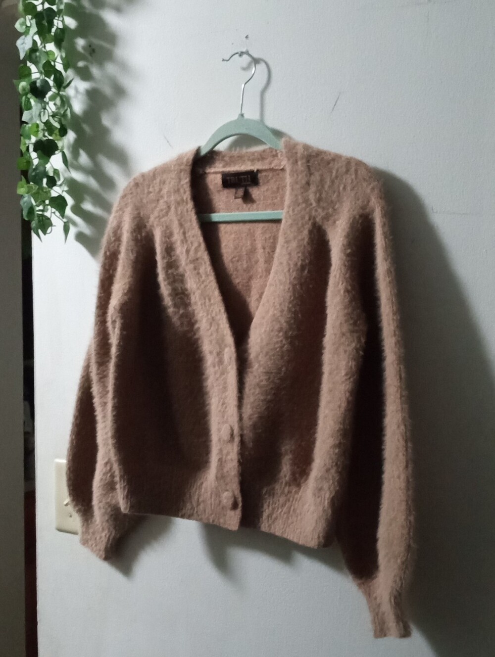 Cozy Taupe Fuzzy V-Neck Cardigan Sweater